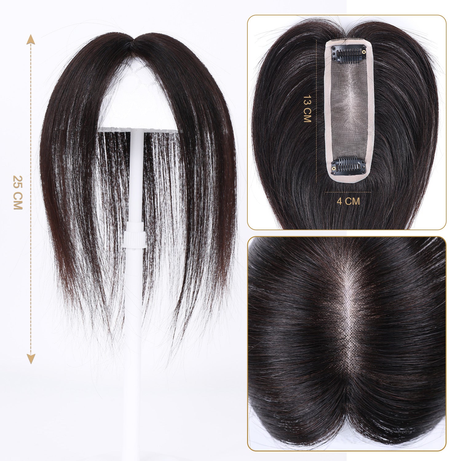 RICH COCO Clip-In Top Hair Piece with Natural Scalp Base – 4*13cm