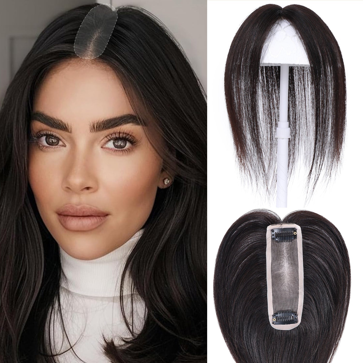 RICH COCO Clip-In Top Hair Piece with Natural Scalp Base – 4*13cm