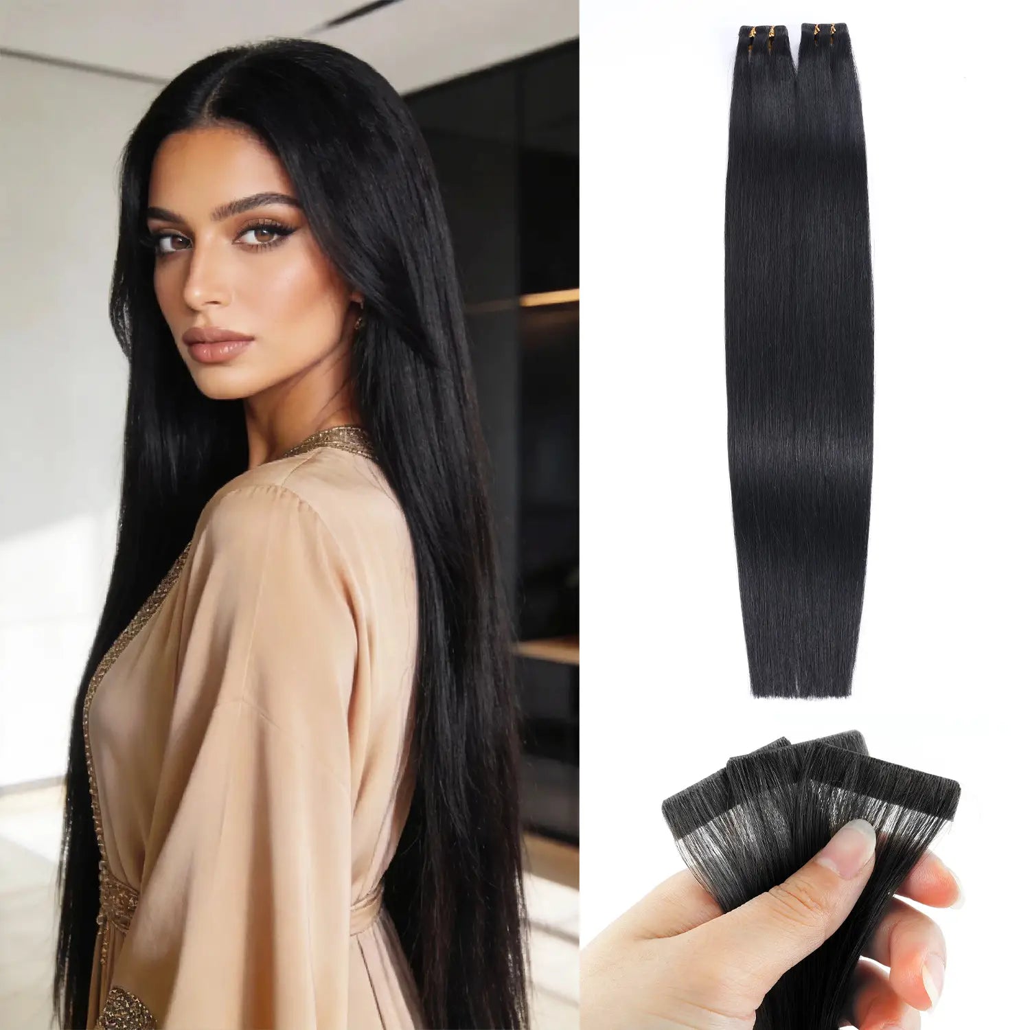 RICH COCO Invisible Stiker Hair Extensions – 100% Remy Human Hair, Invisible Skin Weft