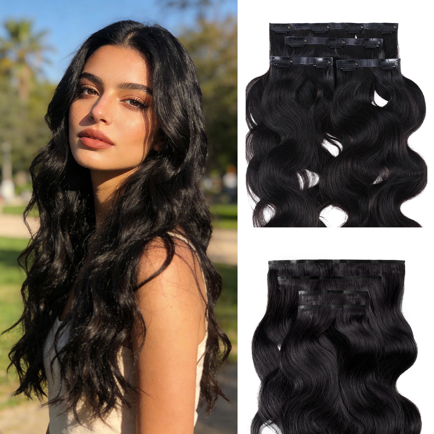 RICH COCO Body Wave 4Pcs Seamless Clip Hair – Extra Thickness Back & 100% human hair