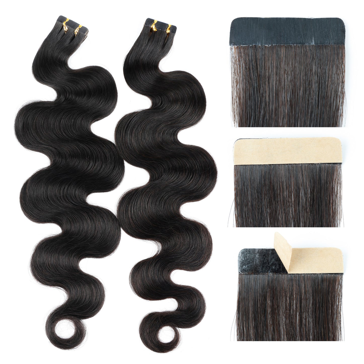 Body Wave Sticker Hair PU Hair Real Human Hair