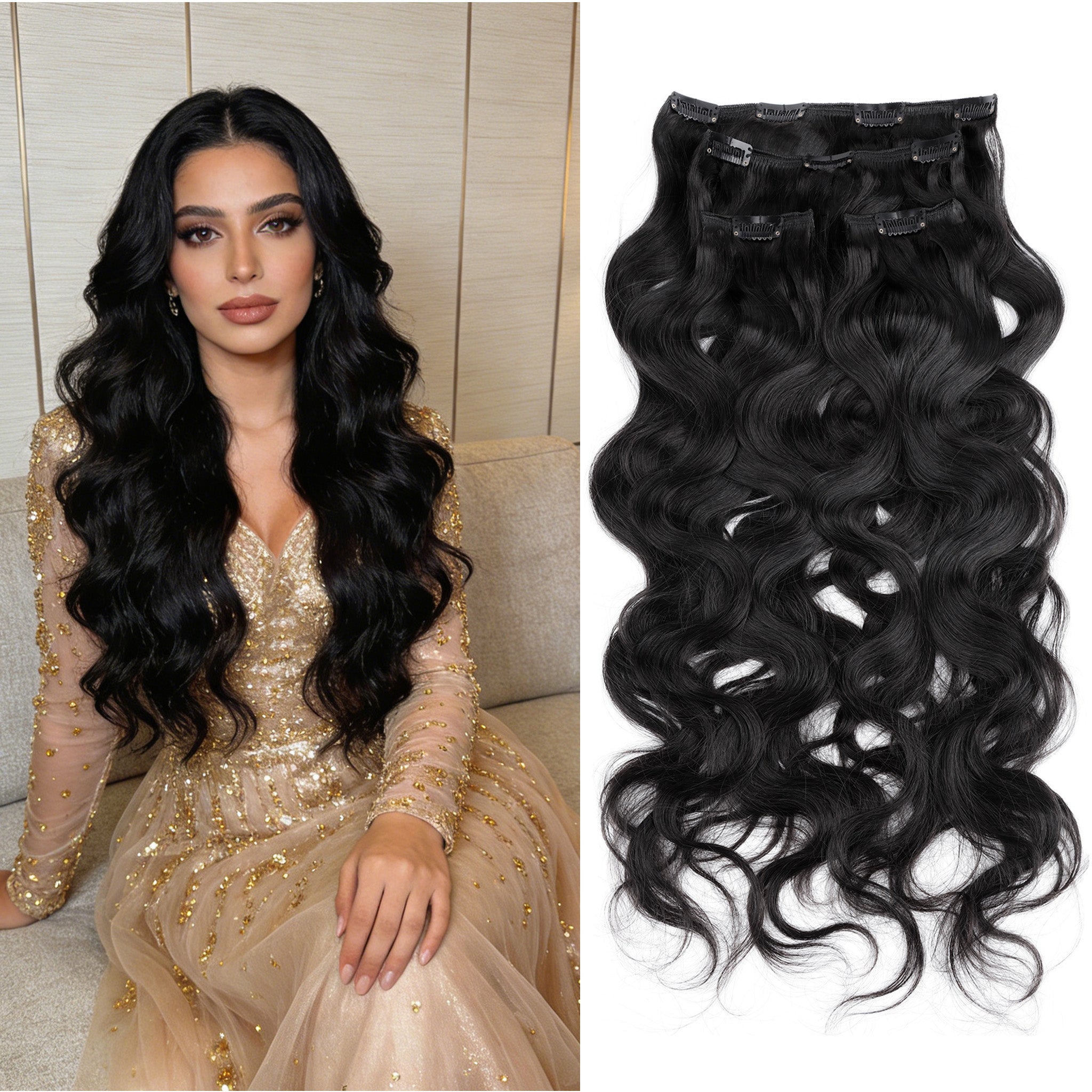 RICH COCO Body Wave 4PCS Clip-In Human Hair Extensions– Full Head Set