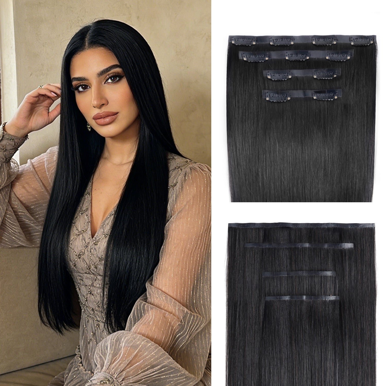 RICH COCO Body Wave 4Pcs Seamless Clip Hair – Extra Thickness Back & 100% human hair