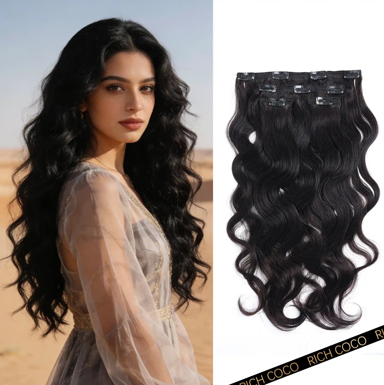 RICH COCO Body Wave 4PCS 11CLIPS Clip-In Extensions with Natural Texture – 100% Human Hair