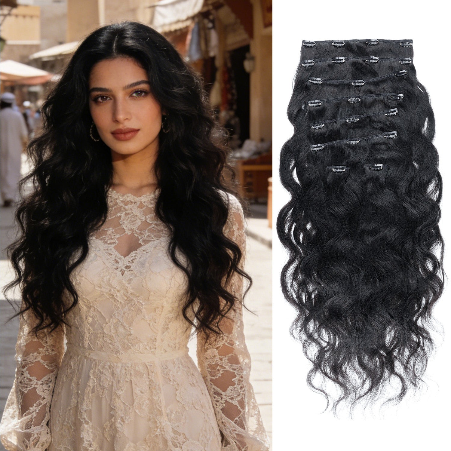 RICH COCO Body Wave 8PCS Clip In Human Hair Extensions – Full Head Set, Natural Blend