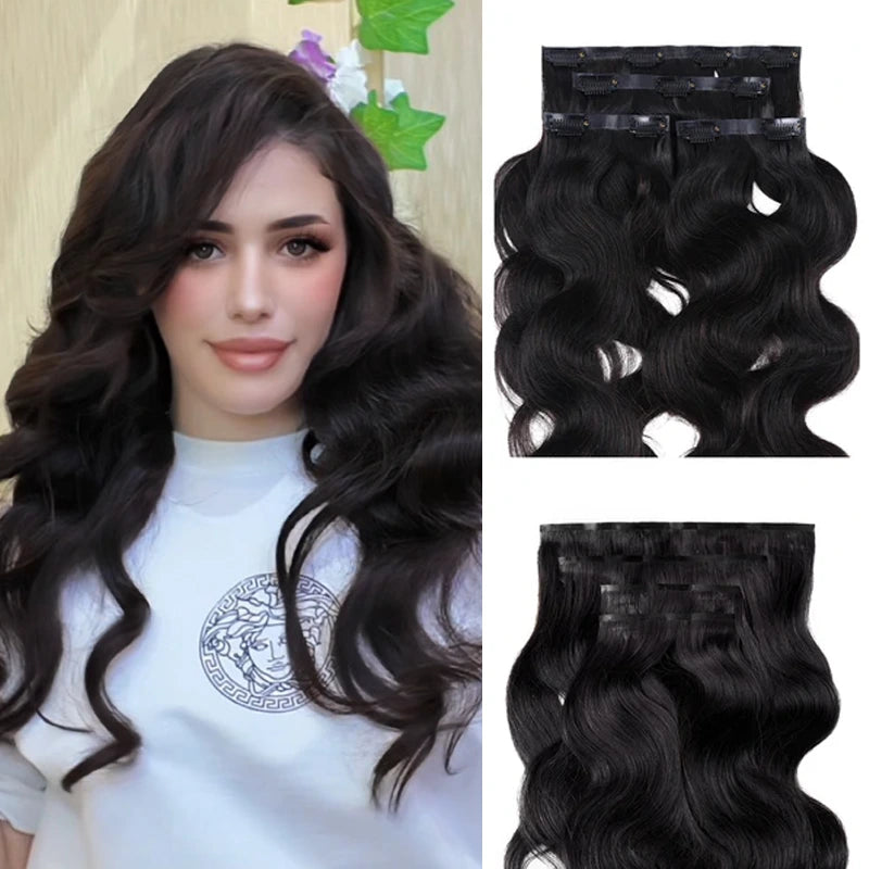 RICH COCO Body Wave 4Pcs Seamless Clip Hair – Extra Thickness Back & 100% human hair