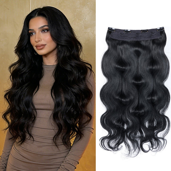 RICH COCO Clip-In Human Hair Extensions 1 piece – Full Head Set, Natural Blend