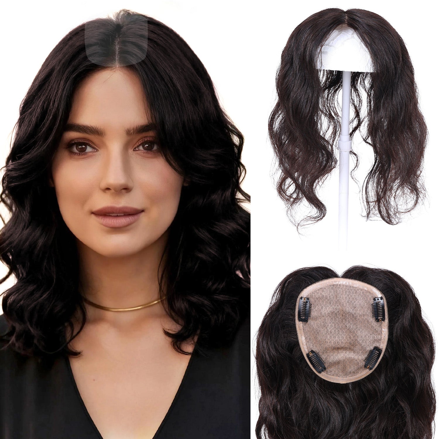 Natural Clip-In Top Hair Piece with Scalp Base – Multiple Sizes, Curly