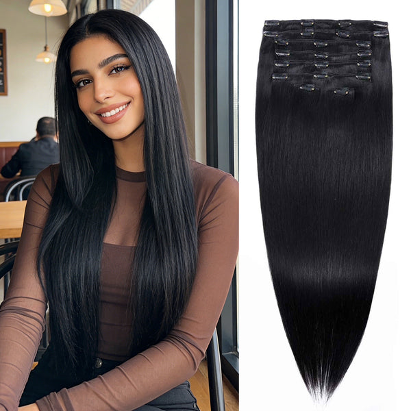 RICH COCO Straight 8-Piece Clip-In Hair Wefts for Full, Natural Volume