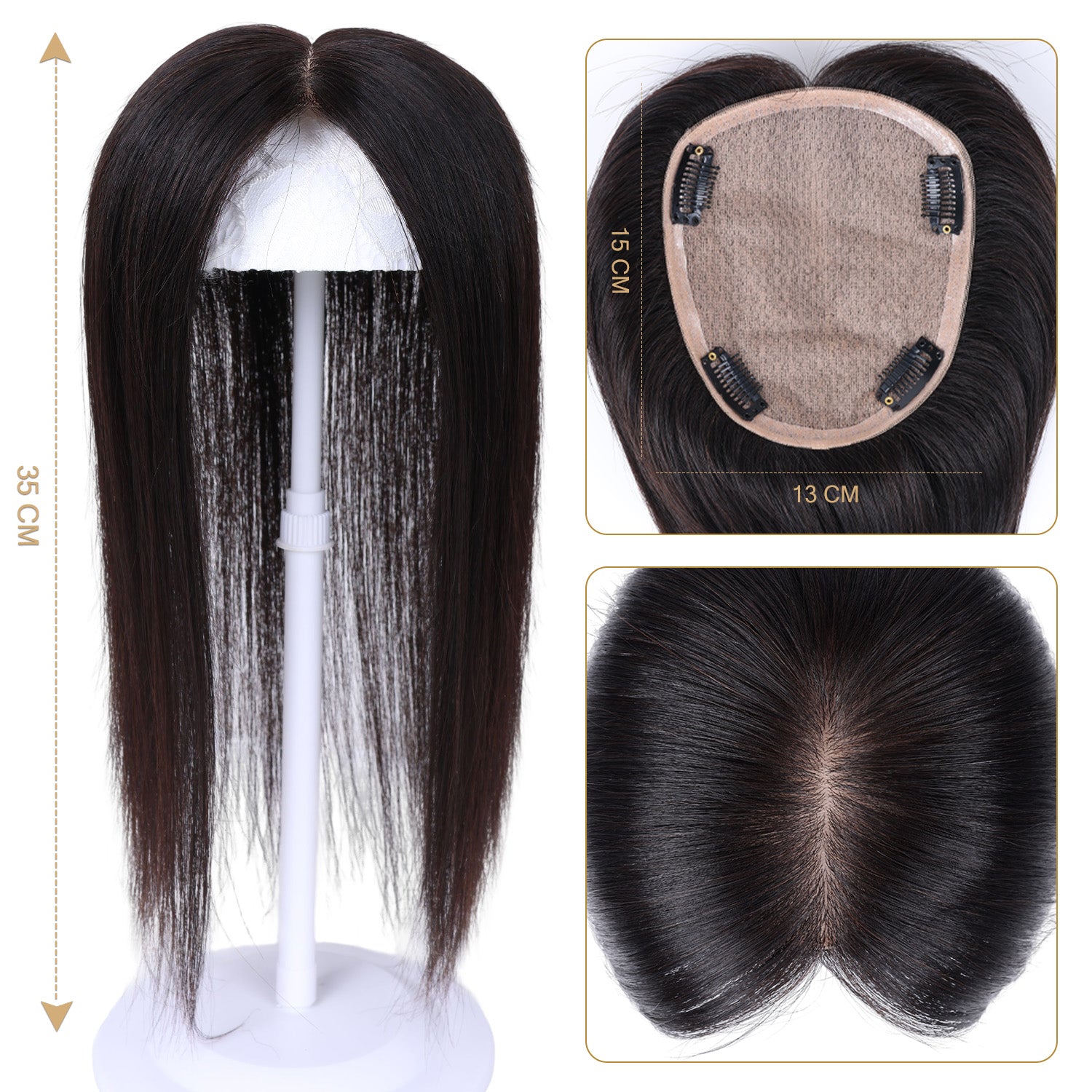 Natural Clip-In Top Hair Piece with Scalp Base – Multiple Sizes