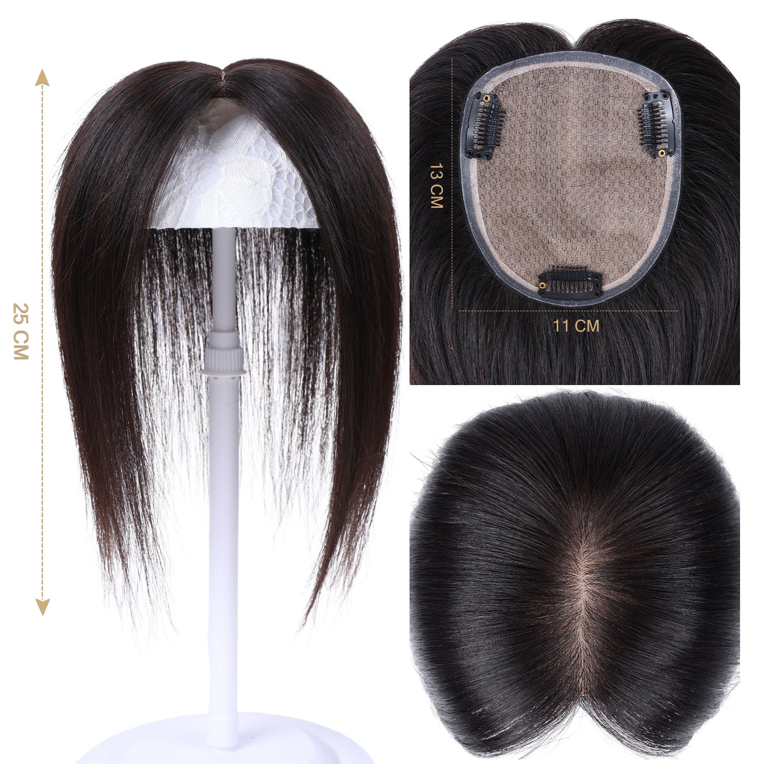 Natural Clip-In Top Hair Piece with Scalp Base – Multiple Sizes