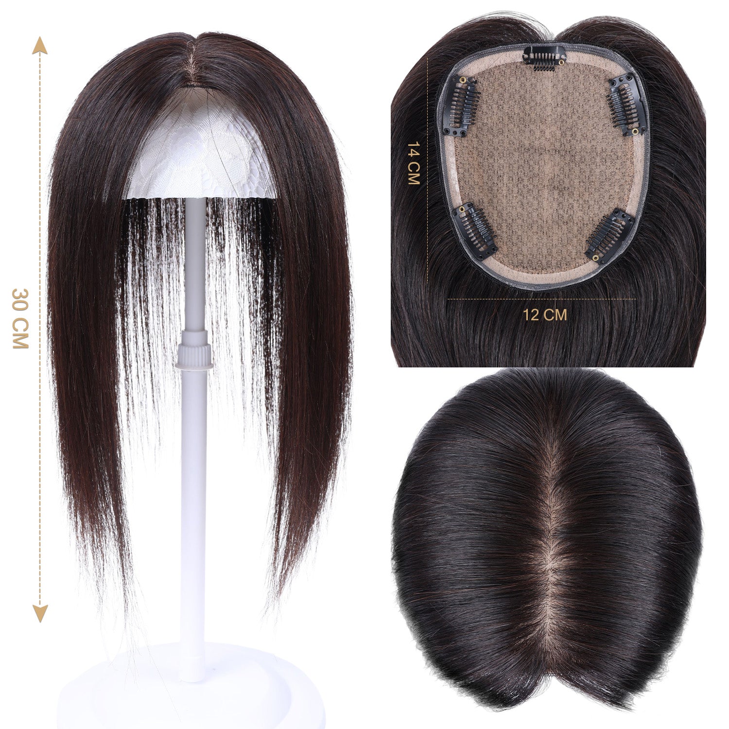 Natural Clip-In Top Hair Piece with Scalp Base – Multiple Sizes