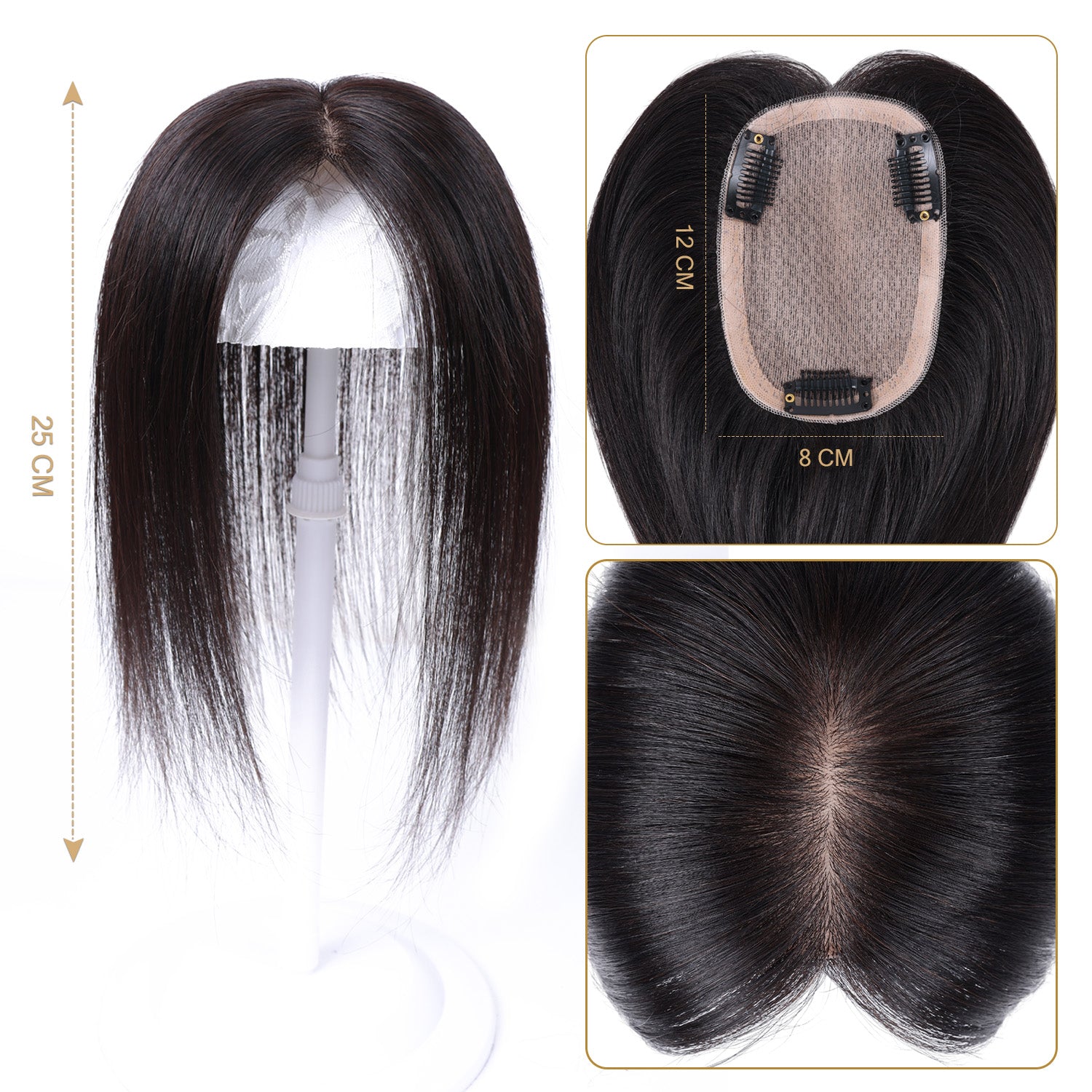 Natural Clip-In Top Hair Piece with Scalp Base – Multiple Sizes