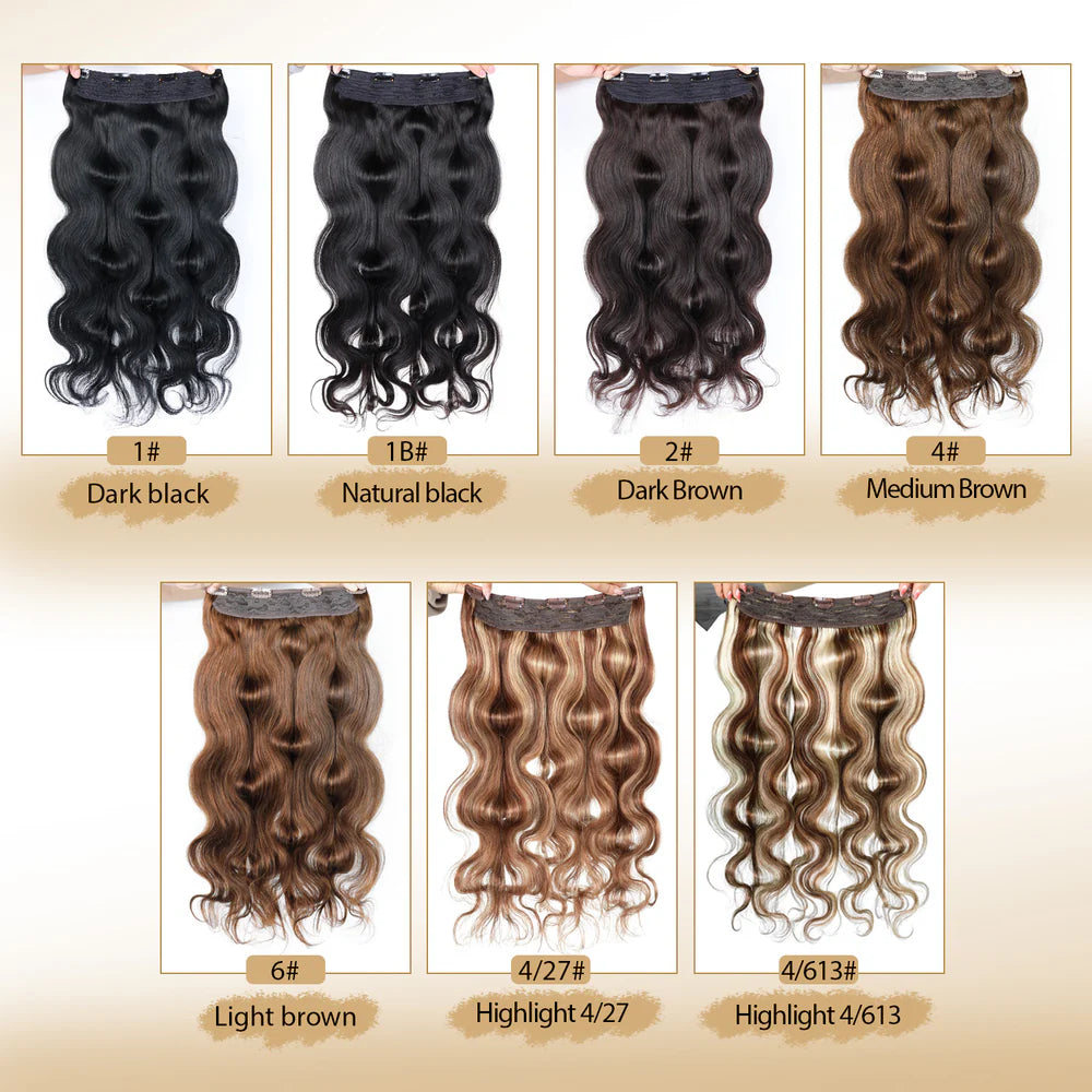 RICH COCO Body Wave 1PCS Clip-In Human Hair Extensions– Full Head Set, Natural Blend